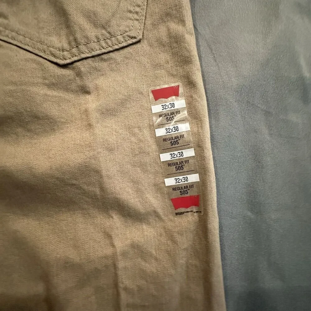 Levi's 505 Khaki Pants Regular Fit Straight Leg Brown Mens 32x30 Trousers
